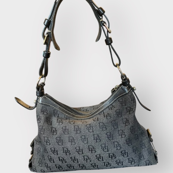 Authentic Dooney & Bourke Black DB Monogram Shoulder Bag w Duck Charm Vintage - Picture 2 of 16